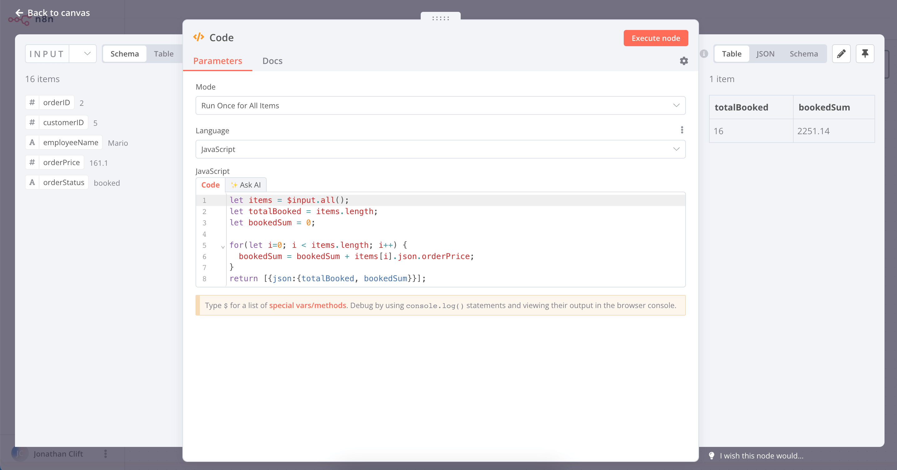 Code node